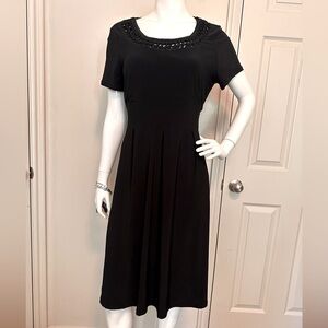 Danny & Nicole Black Midi Dress with Embellished Neckline